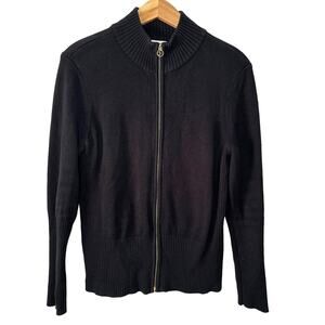 Calvin Klein Black Ribbed Long Sleeve Full Zip Chunky Knit Sweater M